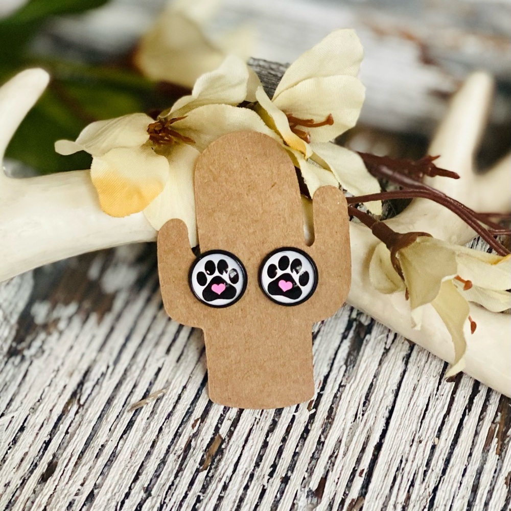 12mm paw print earring studs 🐾